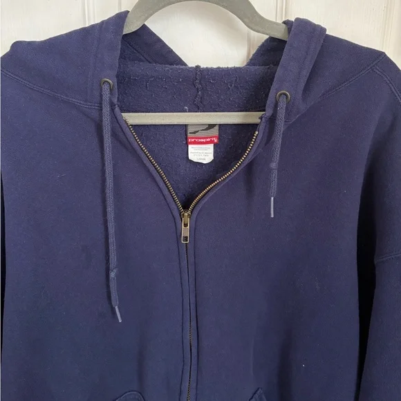 Prospirit Vintage Zip Up Hooded Sweatshirt in Navy with Pockets - Picture 5 of 6